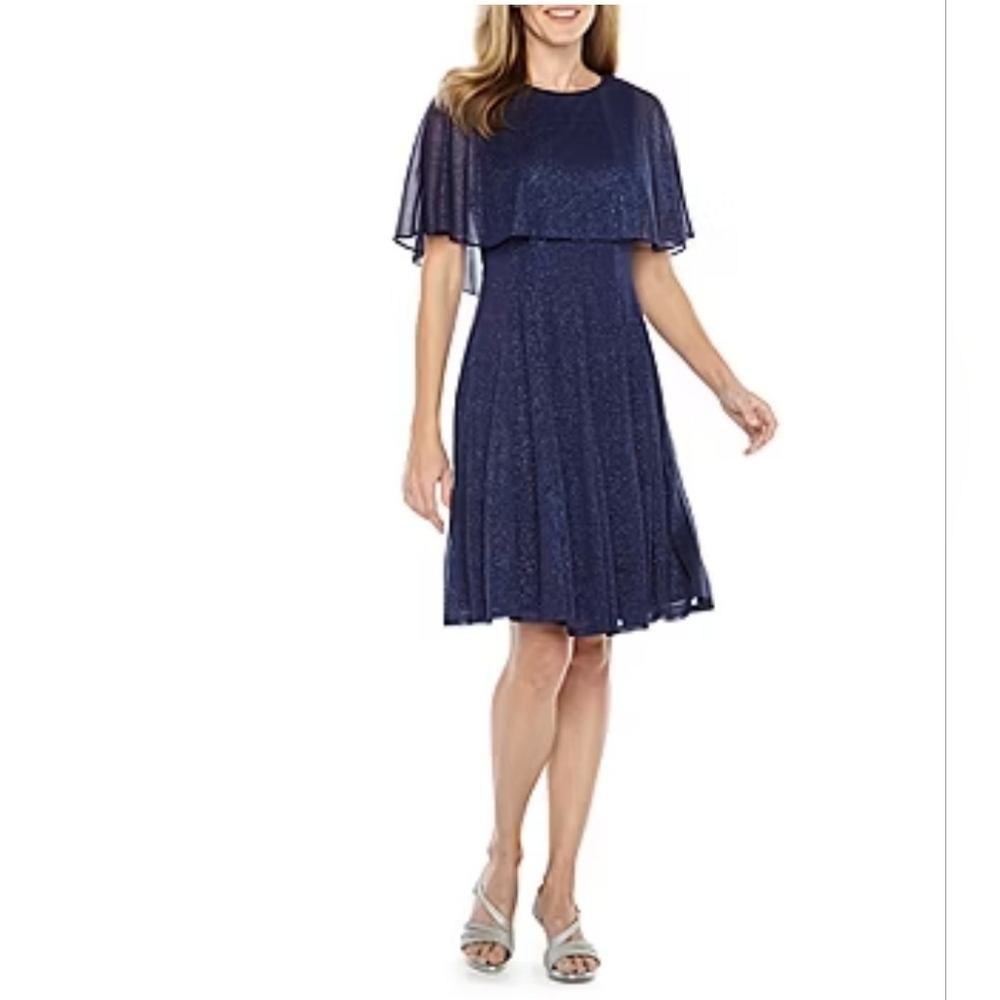 J Taylor Fit N Flare Cape Dress